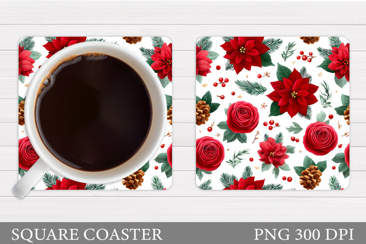 Poinsettia Coaster Design. Christmas Coaster Sublimation