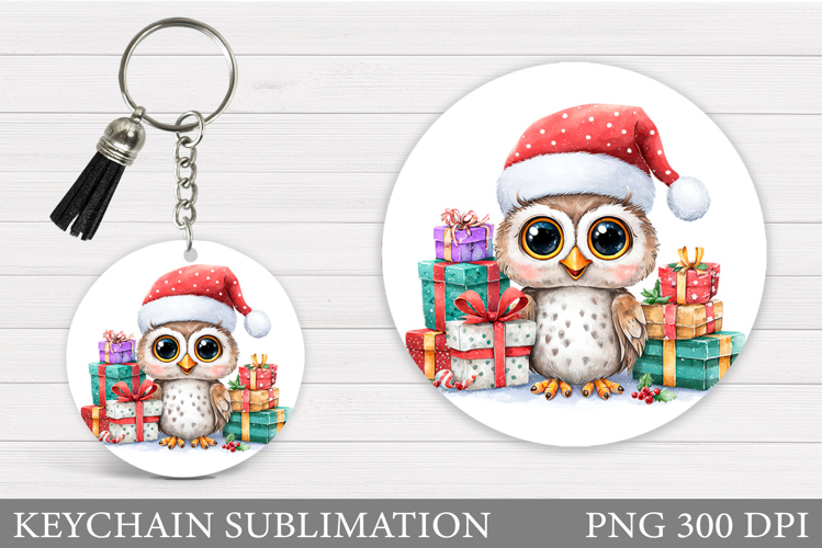 Christmas Owl Keychain. Christmas Keychain Sublimation