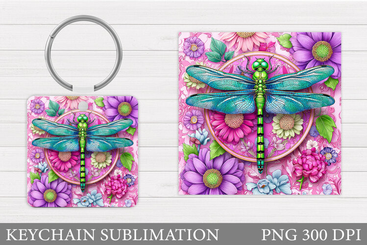 Dragonfly Keychain Design. Dragonfly Flowers Sublimation example image 1
