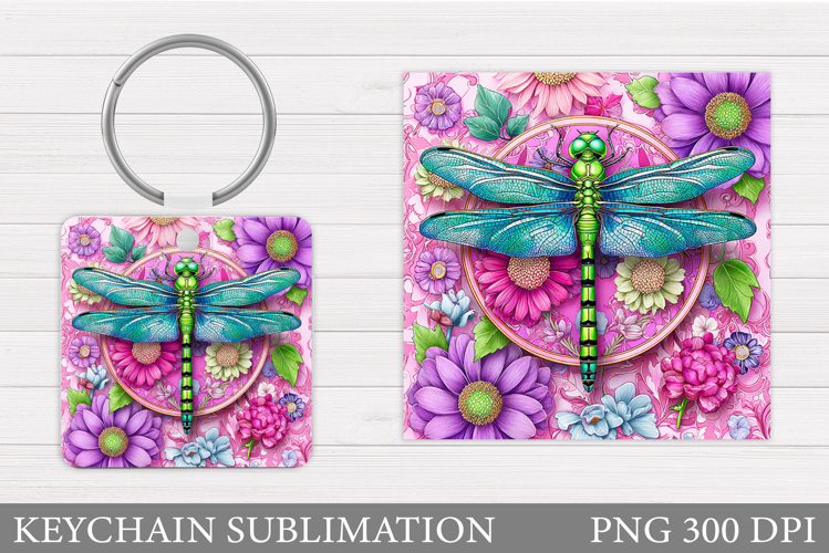 Dragonfly Keychain Design. Dragonfly Flowers Sublimation