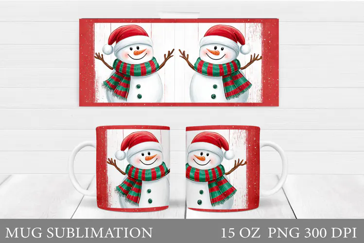 Snowman Mug Wrap Design. Christmas Mug Sublimation
