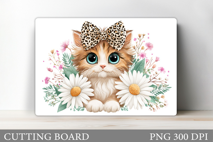 Cute Cat Cutting Board Design. Cat Flowers Cutting Board
