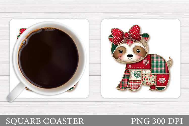 Christmas Sloth Coaster. Cute Sloth Coaster Sublimation