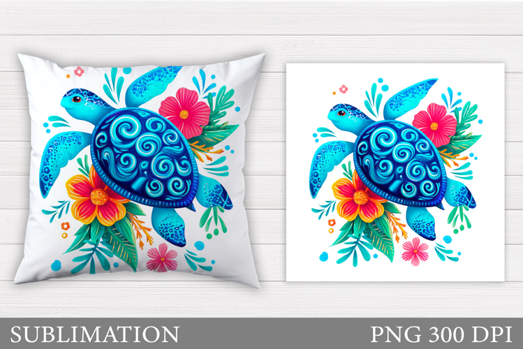 Cute Turtle Pillow Design. Sea Turtle Sublimation example image 1
