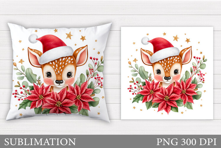 Christmas Deer Pillow Design. Christmas Pillow Sublimation example image 1