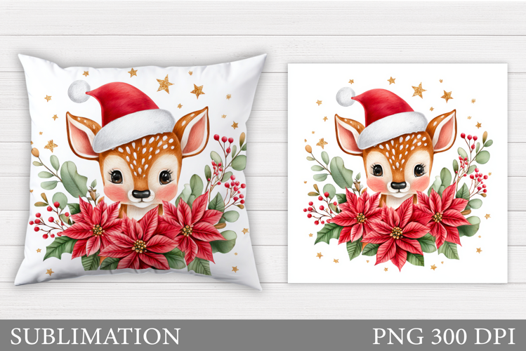 Christmas Deer Pillow Design. Christmas Pillow Sublimation
