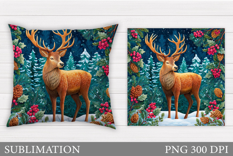 Christmas Deer Pillow Design. Christmas Pillow Sublimation