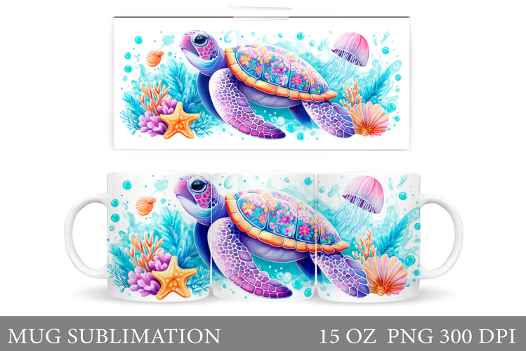 Sea Turtle Mug Sublimation. Sea Turtle Mug Wrap Design