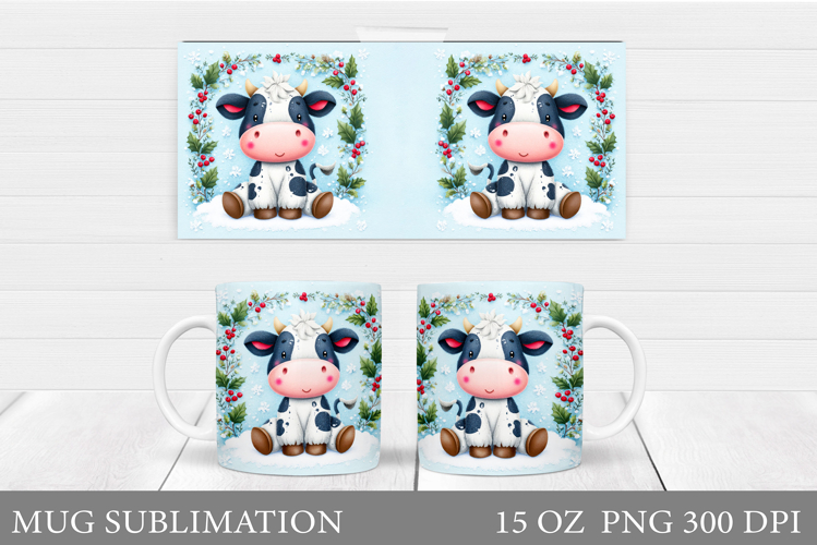 Christmas Cow Mug Design. Christmas Mug Sublimation