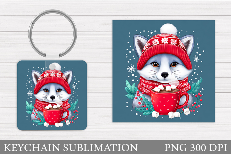 Christmas Wolf Keychain. Christmas Keychain Sublimation