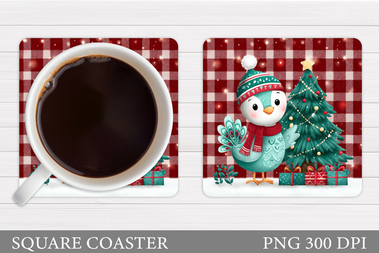 Christmas Peacock Coaster. Christmas Coaster Sublimation