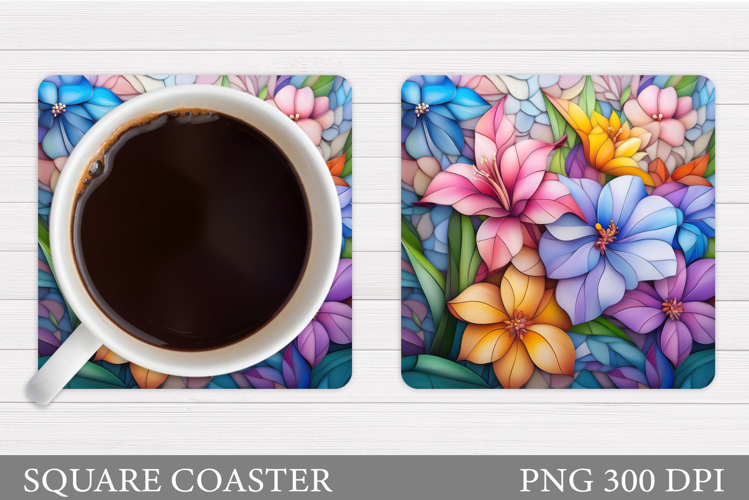 Tropical Flowers Coaster. Summer Square Coaster Design