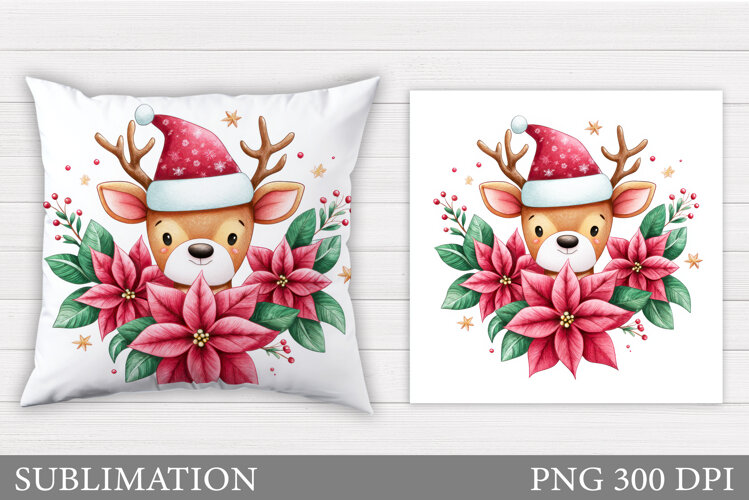 Christmas Deer Pillow Design. Christmas Pillow Sublimation example image 1