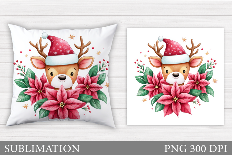 Christmas Deer Pillow Design. Christmas Pillow Sublimation