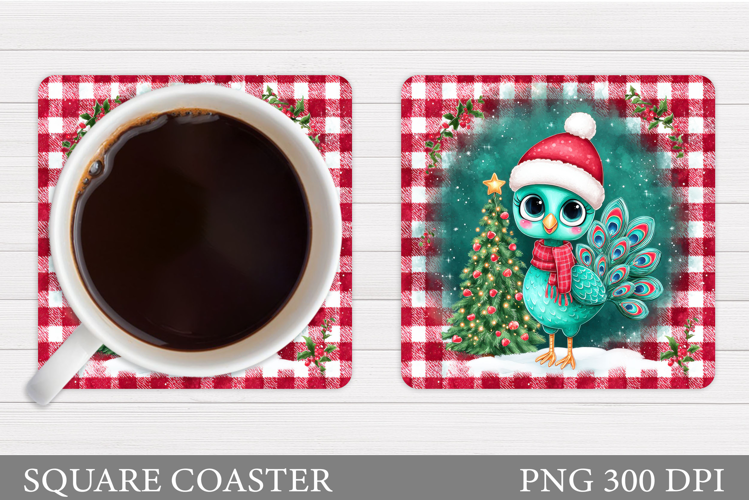 Christmas Peacock Coaster. Christmas Coaster Sublimation