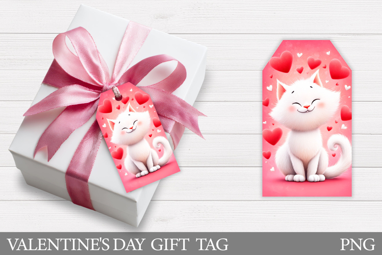 Valentines Cat Gift Tag Design. Valentine Gift Tag Printable