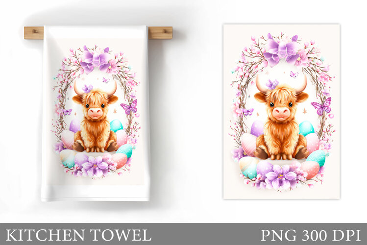 Easter Cow Kitchen Towel. Easter Kitchen Towel Design example image 1