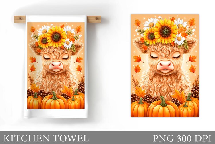 Fall Cow Kitchen Towel. Fall Kitchen Towel Sublimation example image 1