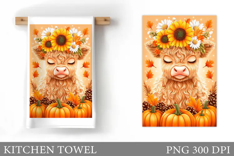 Fall Cow Kitchen Towel. Fall Kitchen Towel Sublimation