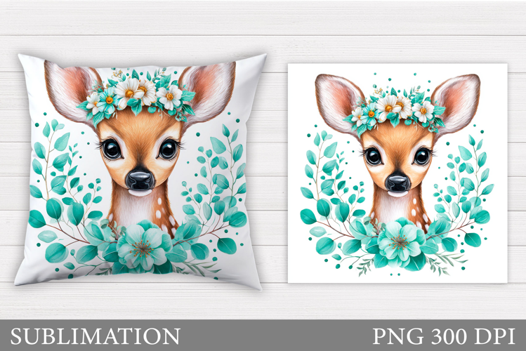 Cute Deer Pillow Sublimation. Deer Flowers Sublimation