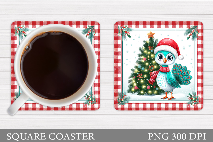 Christmas Peacock Coaster. Christmas Coaster Sublimation