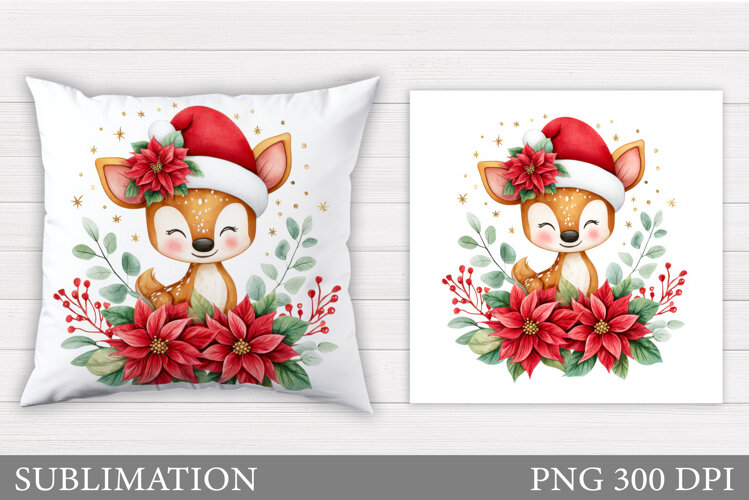 Christmas Deer Pillow Design. Christmas Pillow Sublimation example image 1
