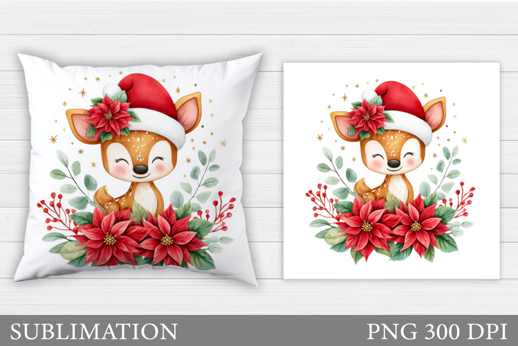 Christmas Deer Pillow Design. Christmas Pillow Sublimation