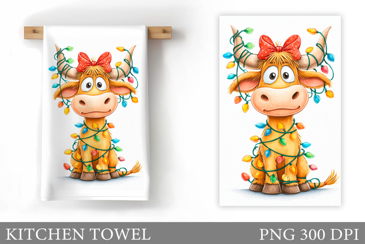 Christmas Cow Kitchen Towel Design. Christmas Kitchen Towel