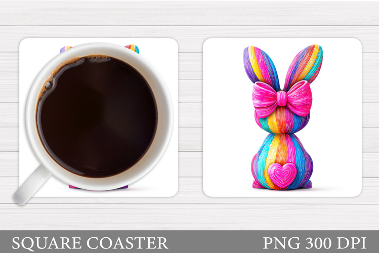 Colorful Bunny Coaster Design. Cute Bunny Sublimation