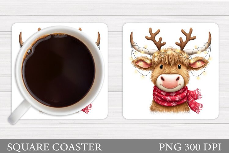 Christmas Cow Coaster. Christmas Cow Coaster Sublimation example image 1