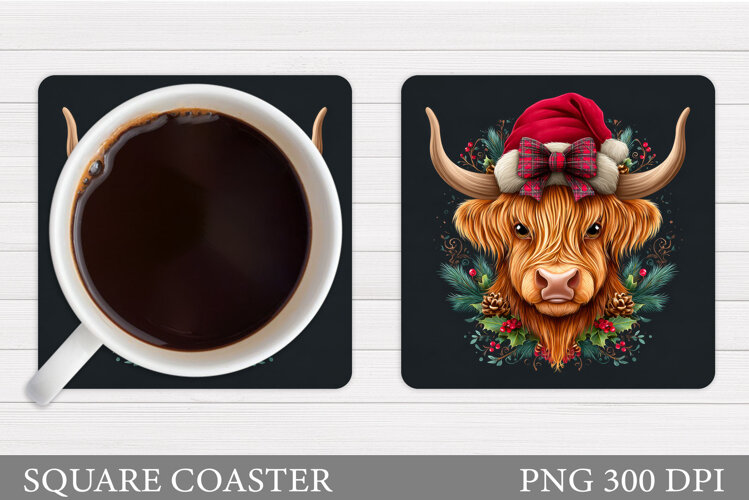 Christmas Cow Coaster. Christmas Cow Coaster Sublimation example image 1