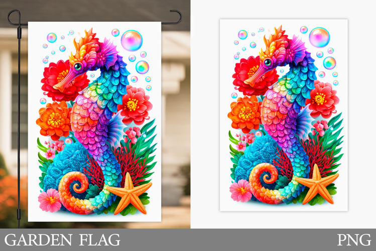 Seahorse Garden Flag. Sea Garden Flag Sublimation