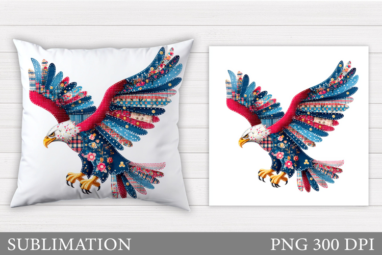 Patchwork Eagle Pillow Design. Patriotic Pillow Sublimation