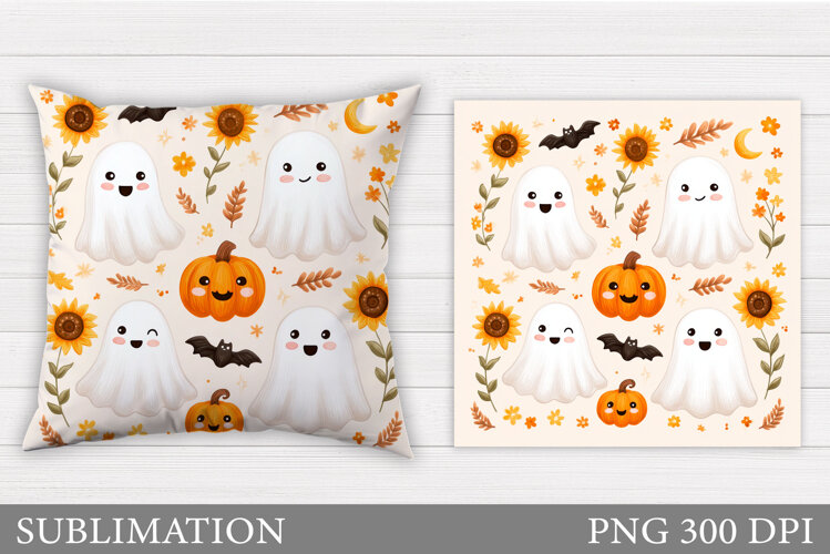 Cute Ghost Pillow Design. Halloween Pillow Sublimation example image 1