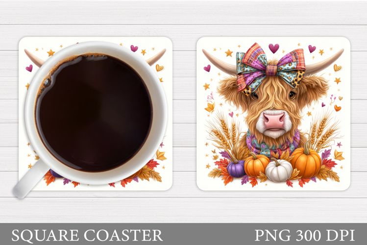 Fall Cow Coaster Design. Fall Coaster Sublimation