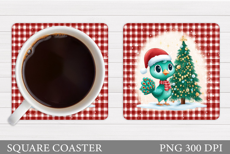 Christmas Peacock Coaster. Christmas Coaster Sublimation