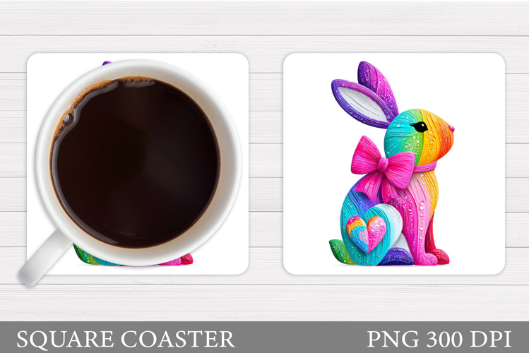 Colorful Bunny Coaster Design. Cute Bunny Sublimation