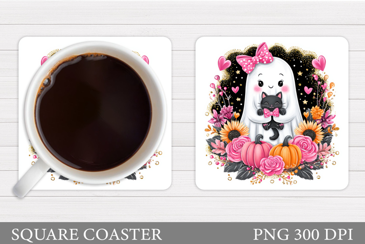 Cute Ghost Coaster Design. Cute Halloween Sublimation