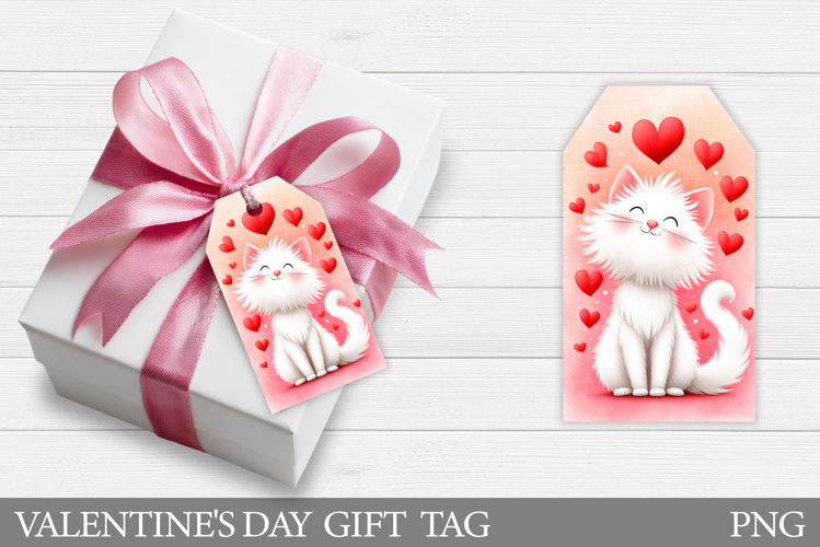 Valentines Cat Gift Tag Design. Valentine Gift Tag Printable