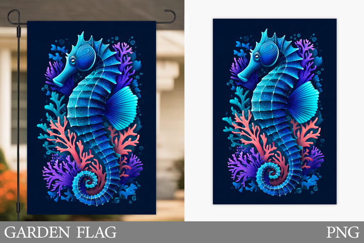 Seahorse Garden Flag Design. Sea Garden Flag Sublimation example image 1