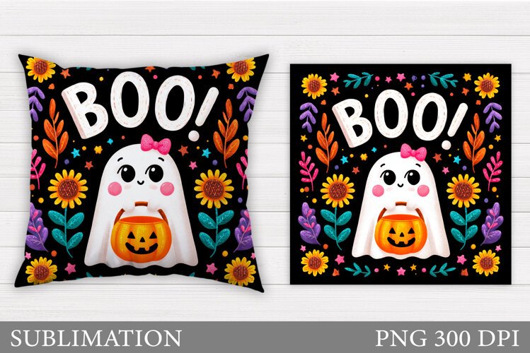 Cute Ghost Pillow Design. Halloween Pillow Sublimation example image 1