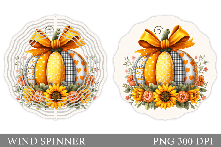 Pumpkin Flowers Spinner Design. Fall Pumpkin Wind Spinner