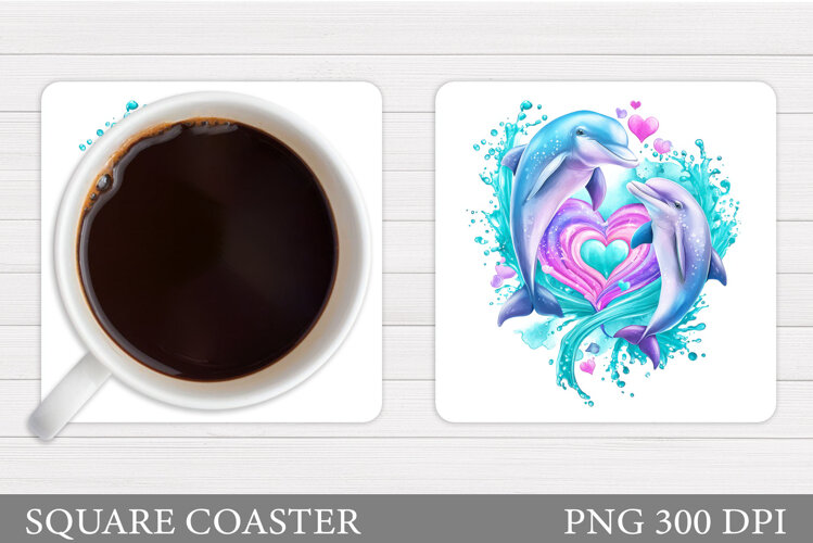 Valentines Dolphins Coaster. Valentines Coaster Sublimation example image 1