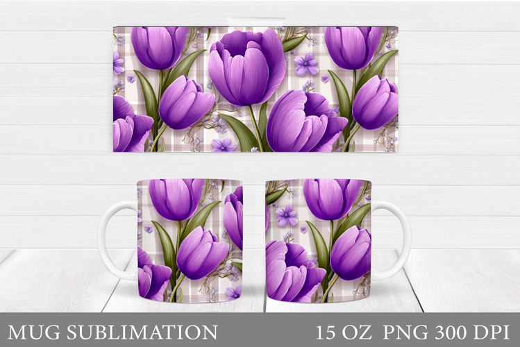 Flowers Mug Sublimation. Tulips Mug Wrap Design