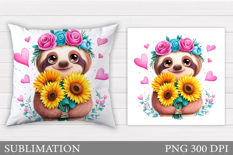 Cute Sloth Pillow Design. Cute Sloth Sublimation example image 1