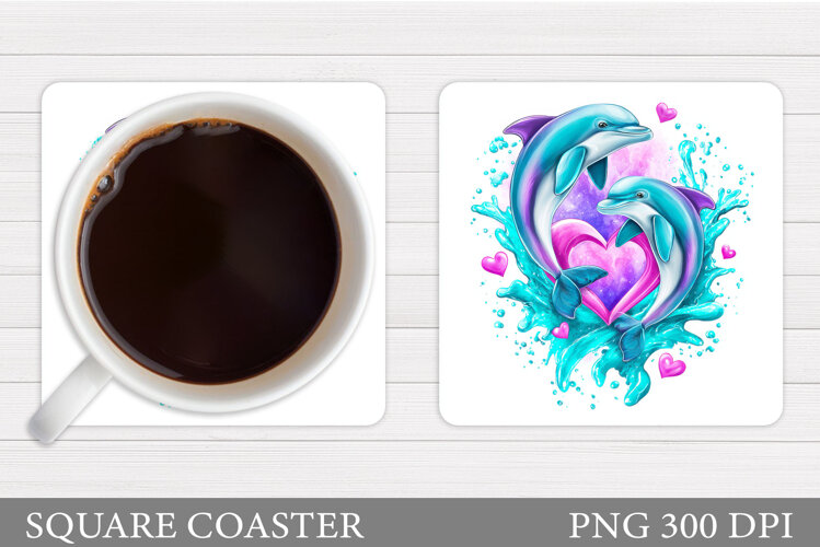 Valentines Dolphins Coaster. Valentines Coaster Sublimation example image 1