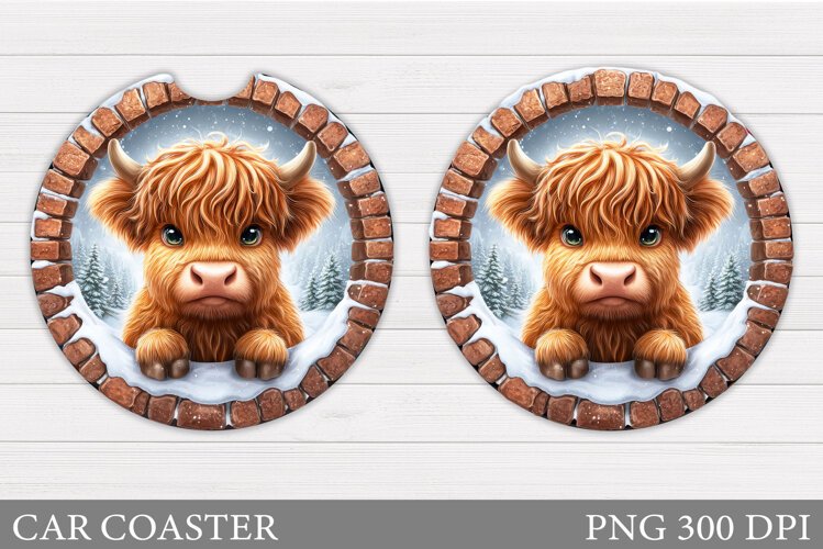 Christmas Cow Car Coaster. Christmas Car Coaster Sublimation example image 1