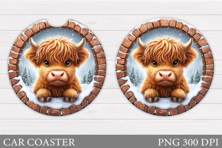 Christmas Cow Car Coaster. Christmas Car Coaster Sublimation