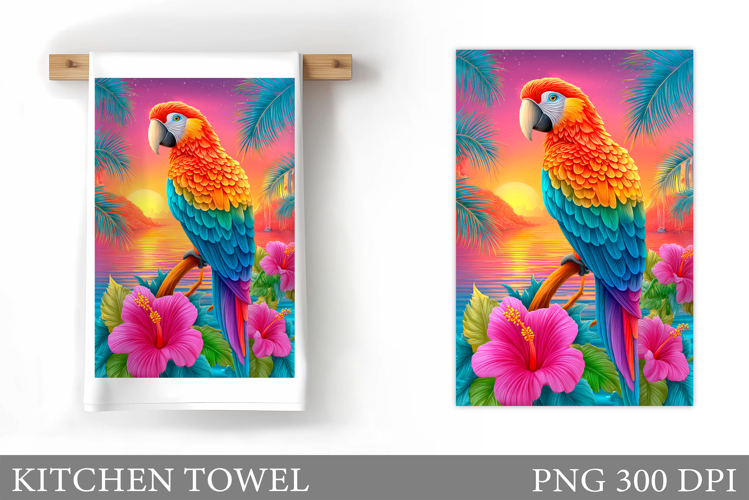 Parrot Kitchen Towel. Flowers Kitchen Towel Sublimation