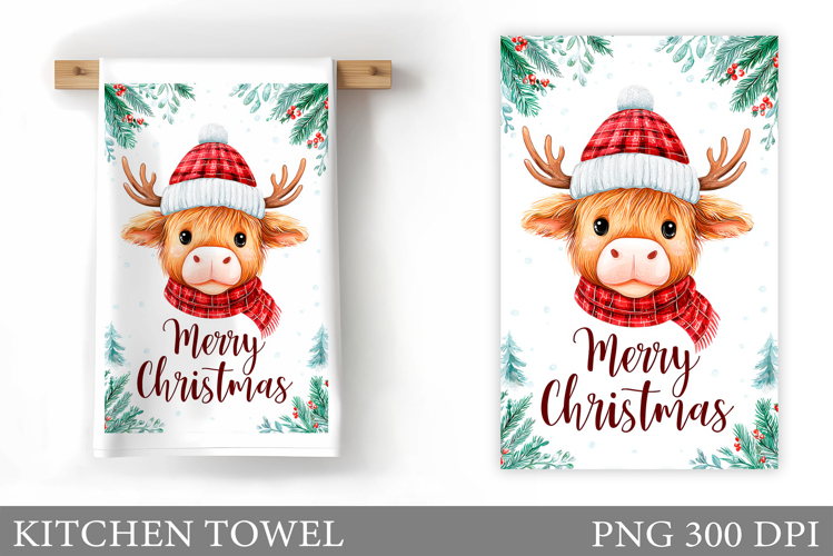Christmas Cow Kitchen Towel Design. Christmas Kitchen Towel